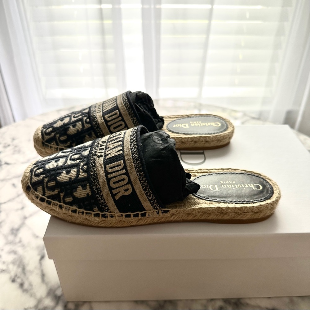 DIOR DEEP BLUE DIOR GRANVILLE DIOR OBLIQUE EMBROIDERED COTTON MULE 37 - Picture 3 of 9